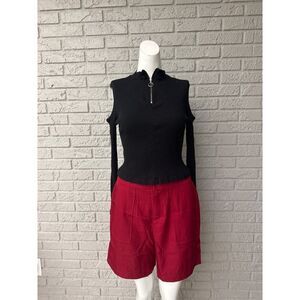Women Black Ribbed Cold Shoulder Long Sleeve Quarter Zip Top Size S